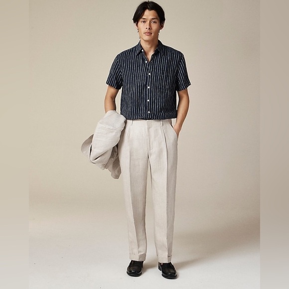 NWT J. Crew Crosby Classic-Fit Linen Pleated Herringbone Suit Pant, W 34 X L 30 - Picture 1 of 12